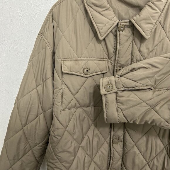 Zara Khaki Tan Quilted Puffer Chore Jacket Size L Lightweight Button Up Pockets - Picture 4 of 10